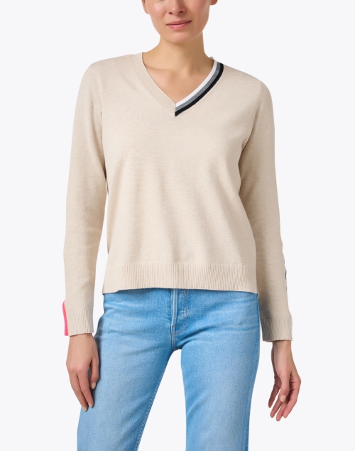 Front image - Lisa Todd - Beige Contrast Stripe Cotton Sweater