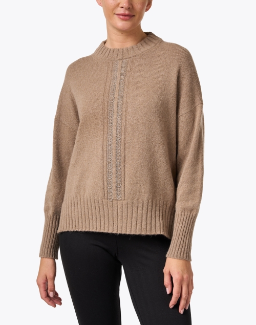 Front image - Peserico - Tan Metallic Stripe Wool Silk Sweater