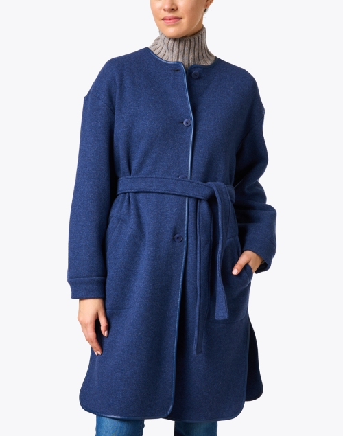 Front image - Max Mara Leisure - Obice Blue Wool Blend Belted Coat