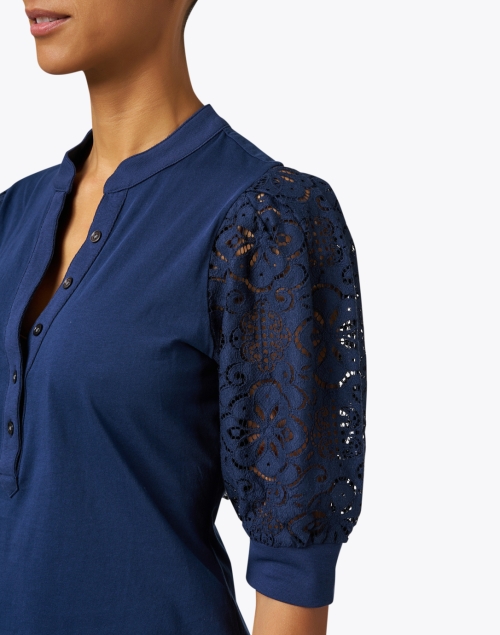 Extra_1 image - Veronica Beard - Coralee Navy Lace Puff Sleeve Top
