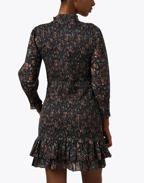 Back image - Veronica Beard - Farha Black Print Smocked Cotton Dress