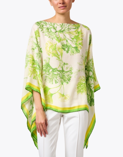 Front image - Rani Arabella - Lime Coral Print Cashmere Silk Poncho