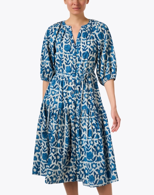 Front image - Apiece Apart - Mitte Blue Floral Midi Dress