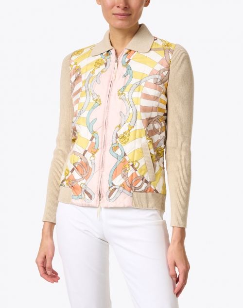 Front image - Rani Arabella - Melon Firenze Print Cashmere Silk Sweater Jacket