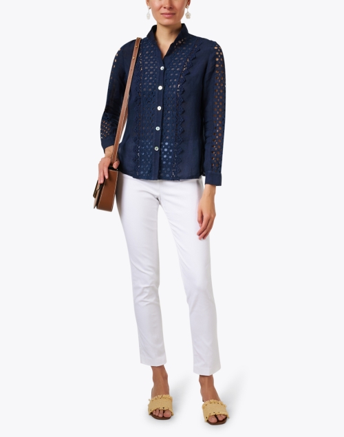 Iolite Navy Embroidered Blouse