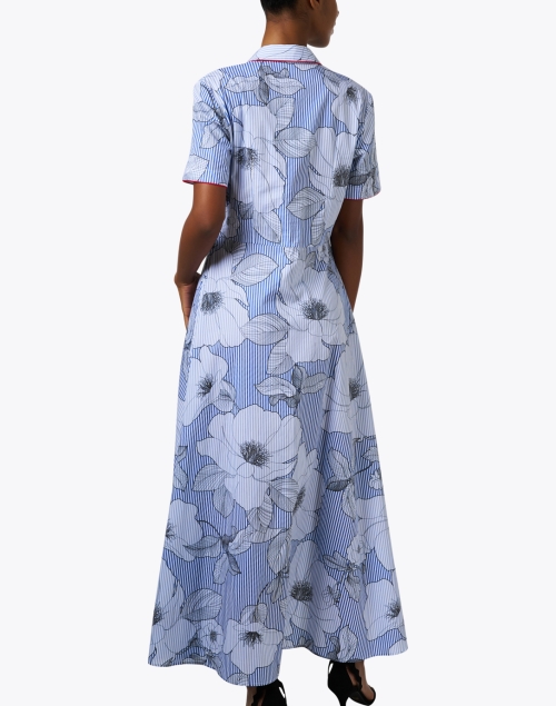 Back image - Purotatto - Blue Floral Striped Cotton Shirt Dress 