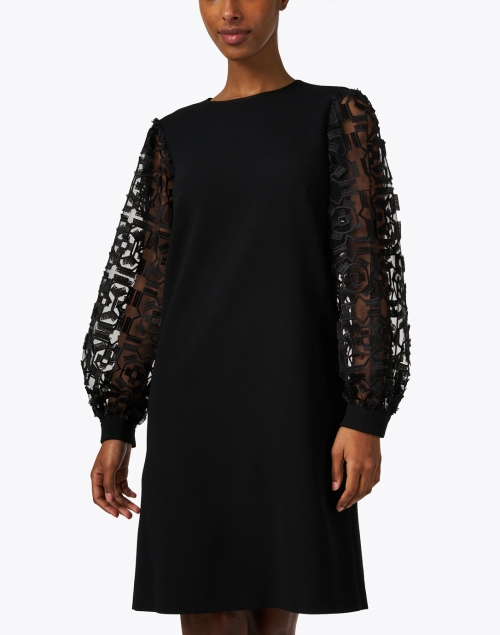 Front image - Paule Ka - Black Embroidered Sleeve Dress