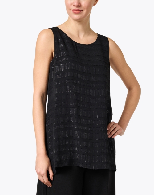 Front image - Eileen Fisher - Black Sheer Silk Glimmer Top