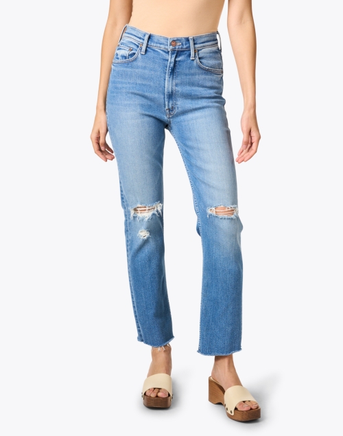 Front image - Mother - Distressed Blue Straight Leg Jean