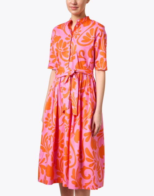 Front image - Caliban - Pink and Orange Print Cotton Shirt Dress