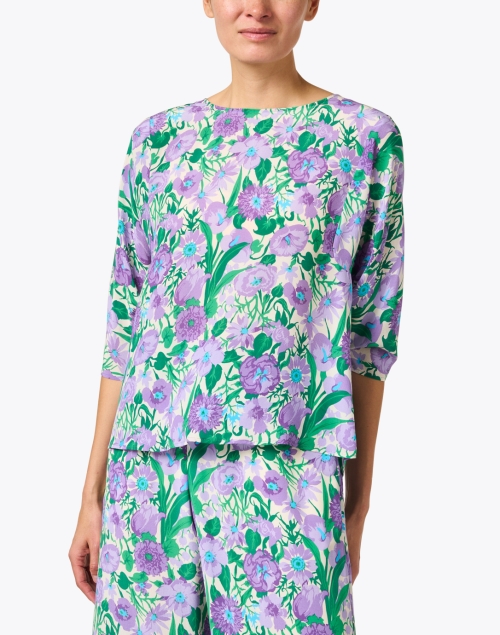 Front image - Weekend Max Mara - Vorra Green and Purple Floral Silk Blouse 