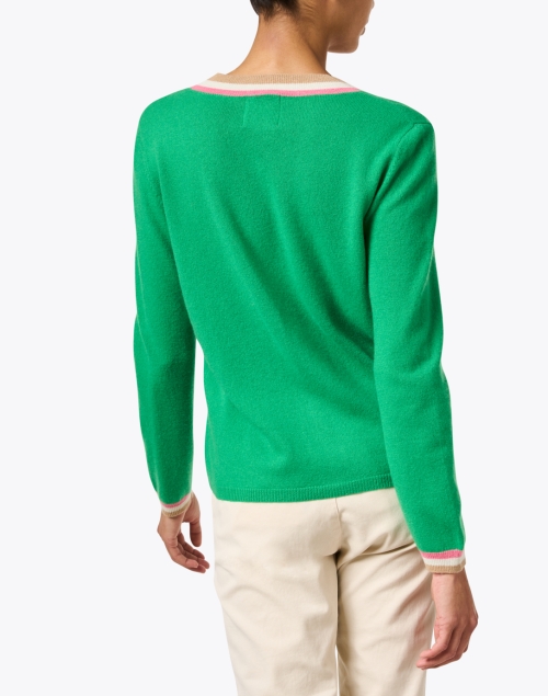 Back image - Jumper 1234 - Green Contrast Stripe Cashmere Cardigan