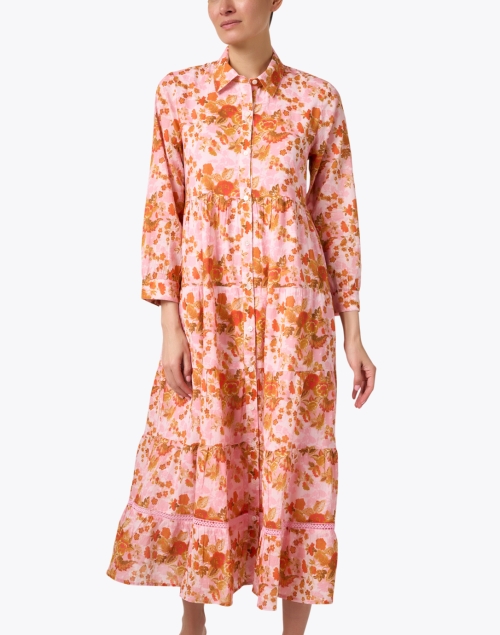 Front image - Ro's Garden - Jinette Pink and Orange Print Maxi Dress