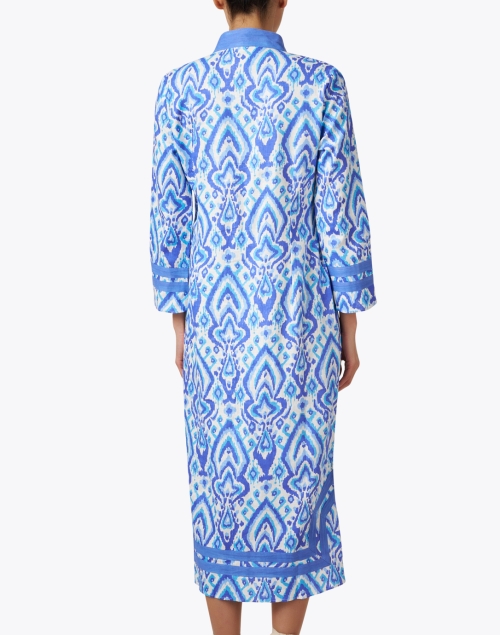 Back image - Sail to Sable - Blue Ikat Print Cotton Tunic Dress