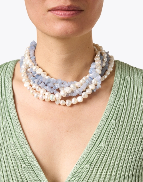 Look image - Kenneth Jay Lane - Pearl and Aquamarine Multi Strand Necklace