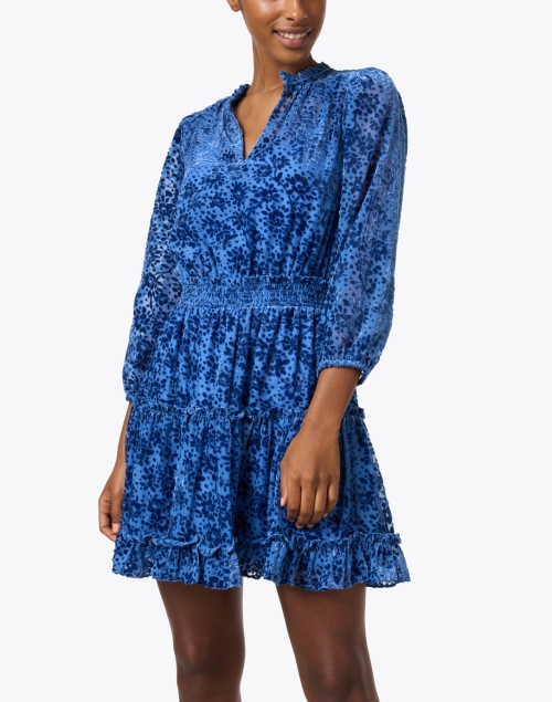 Front image - Shoshanna - Sasha Blue Floral Velvet Dress