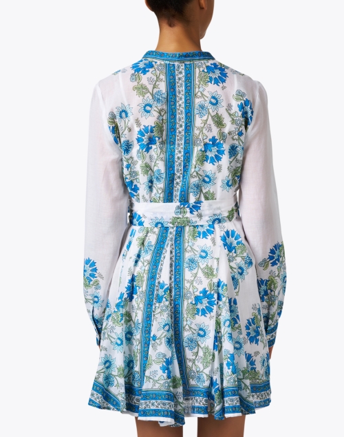 Back image - Juliet Dunn - Godet Blue and White Print Cotton Dress