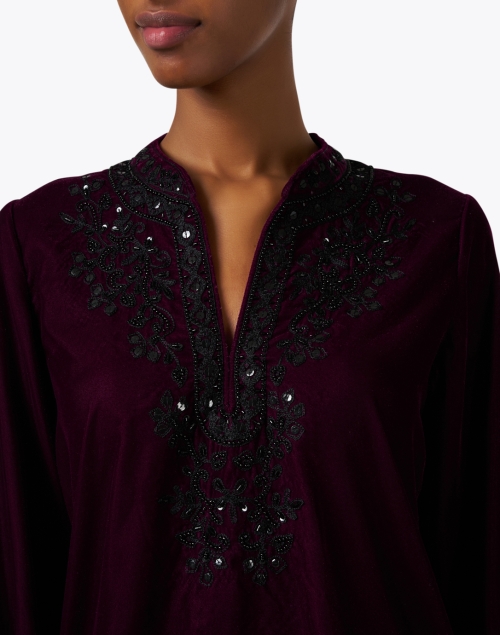 Extra_1 image - Bella Tu - Rachel Burgundy Embroidered Velvet Tunic Top