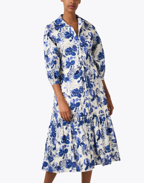 Front image - Cara Cara - Hutton Blue and White Print Cotton Shirt Dress