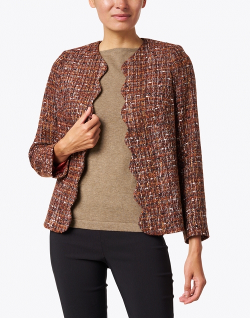 Front image - Helene Berman - Rust Lurex Tweed Scalloped Jacket