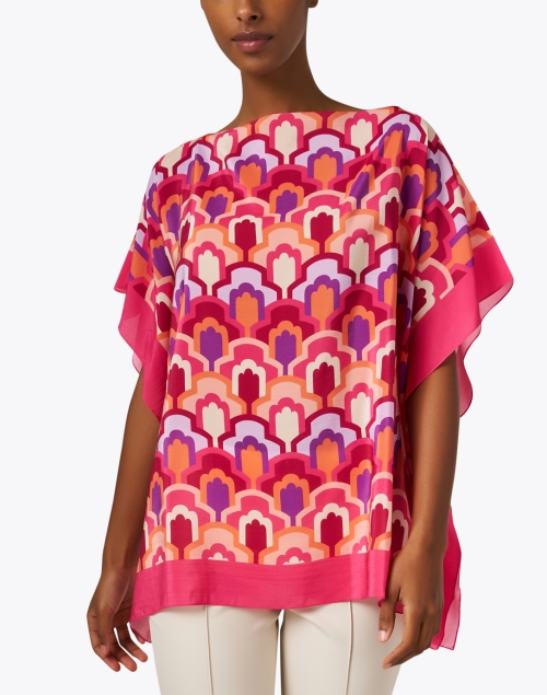 Front image - Seventy - Pink Print Silk Poncho Top