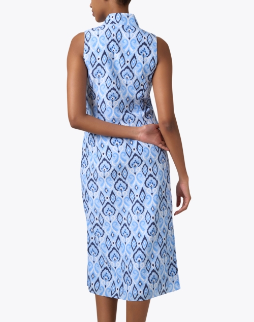 Back image - Sail to Sable - Blue Ikat Print Silk Cotton Tunic Dress