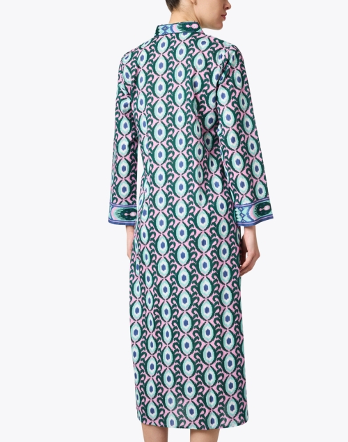 Back image - Bella Tu - Pink and Green Print Beaded Cotton Kaftan Dress
