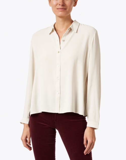 Front image - Eileen Fisher - Bone White Silk Georgette Crepe Top