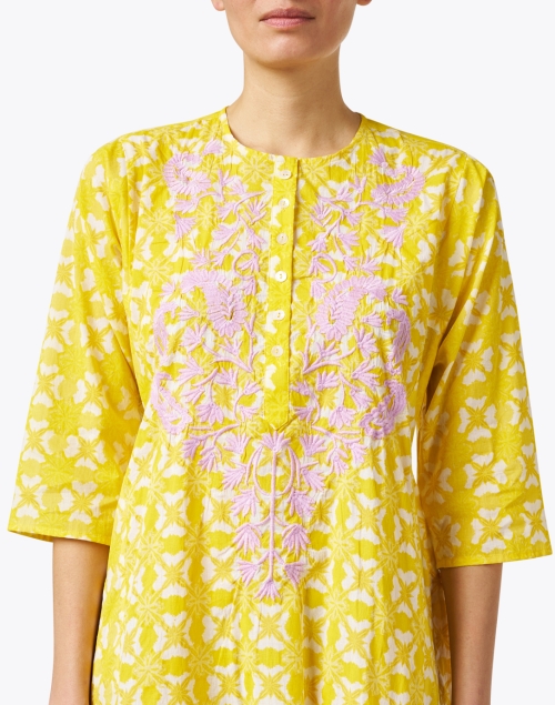 Extra_1 image - Ro's Garden - Yellow and Pink Embroidered Cotton Kurta