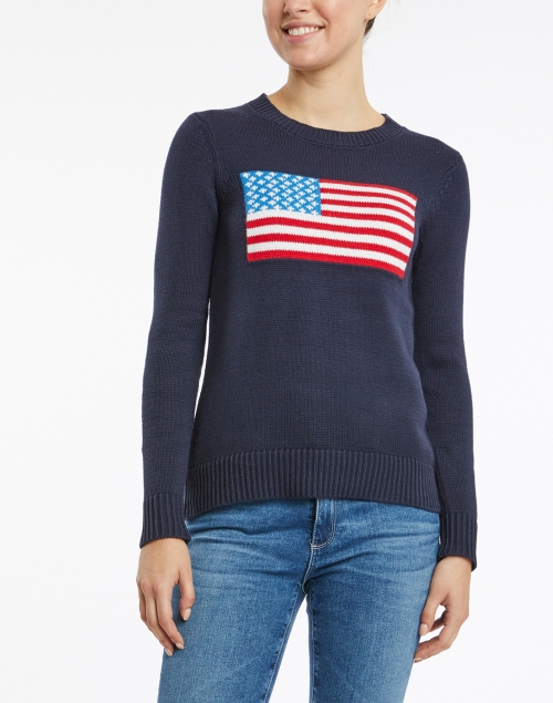 Front image - Sail to Sable - Navy American Flag Cotton Intarsia Sweater
