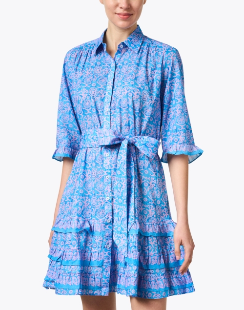 Front image - Bella Tu - Blue Print Embroidered Shirt Dress