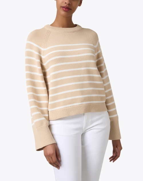 Front image - White + Warren - Beige Striped Cotton Sweater