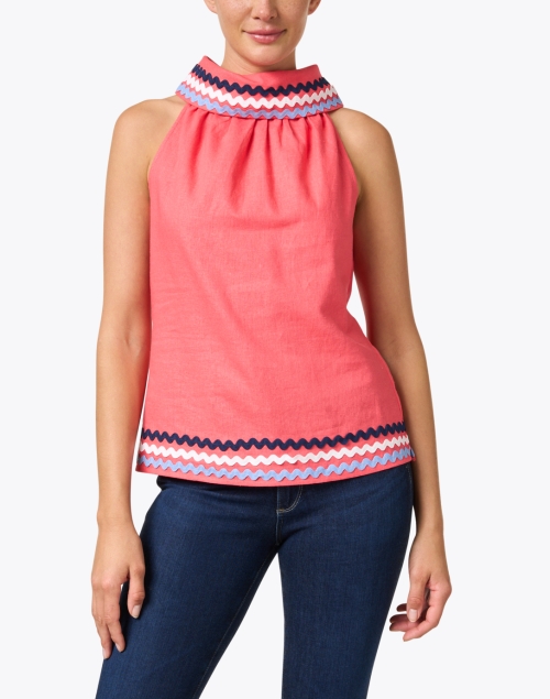Front image - Sail to Sable - Coral Linen Cowl Neck Top