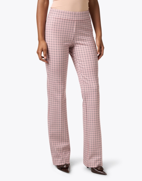 Front image - Ecru - Berkeley Pink Check Bootcut Pull On Pant