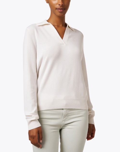 Front image - Kinross - Ivory Cashmere Polo Sweater