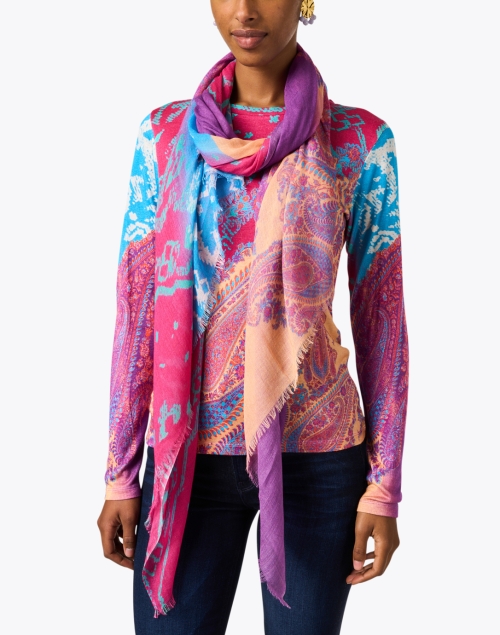 Look image - Pashma - Pink and Purple Paisley Cashmere Silk Scarf 