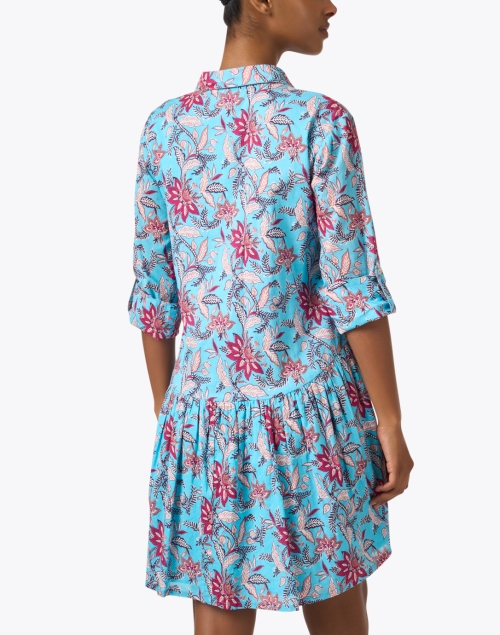 Back image - Ro's Garden - Deauville Blue and Pink Print Shirt Dress
