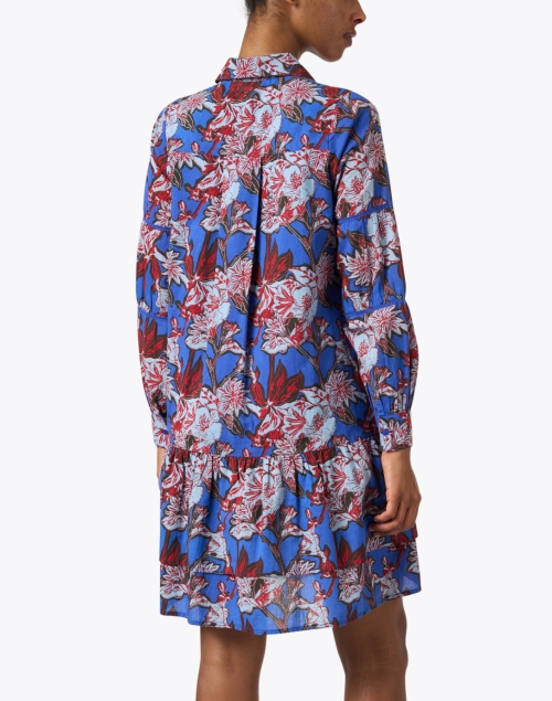 Back image - Ro's Garden - Blue and Red Floral Print Shirt Dress