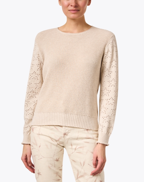 Front image - Lisa Todd - Beige Pointelle Sleeve Top