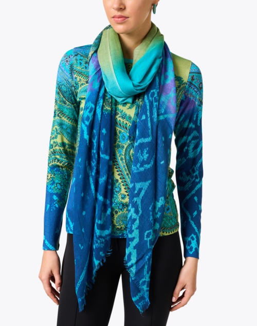Look image - Pashma - Blue and Green Paisley Cashmere Silk Scarf