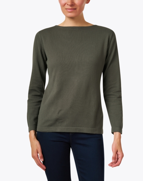 Front image - Blue - Green Pima Cotton Boatneck Sweater