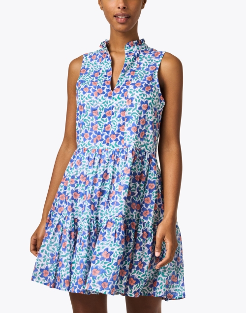 Front image - Oliphant - Blue Floral Print Cotton Dress