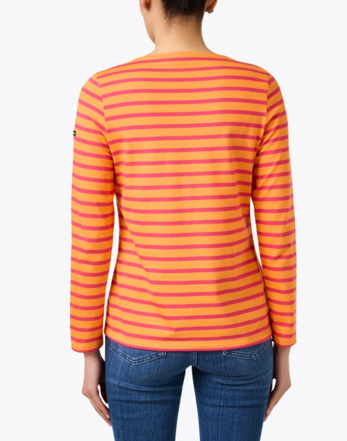 Back image - Saint James - Minquidame Orange and Pink Striped Cotton Top