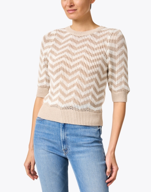 Front image - White + Warren - Beige Chevron Cotton Sweater