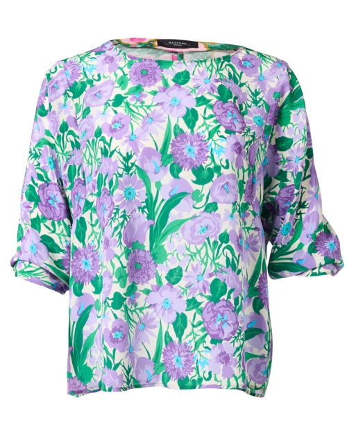 Weekend Max Mara Vorra Green and Purple Floral Silk Blouse 