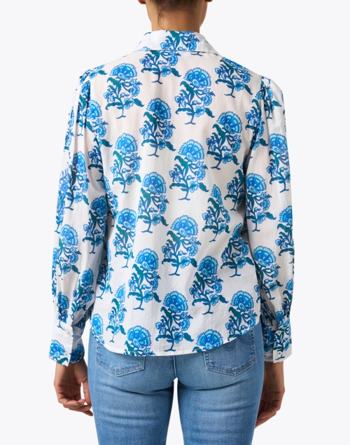 Back image - Ro's Garden - Norway Blue and White Floral Cotton Shirt