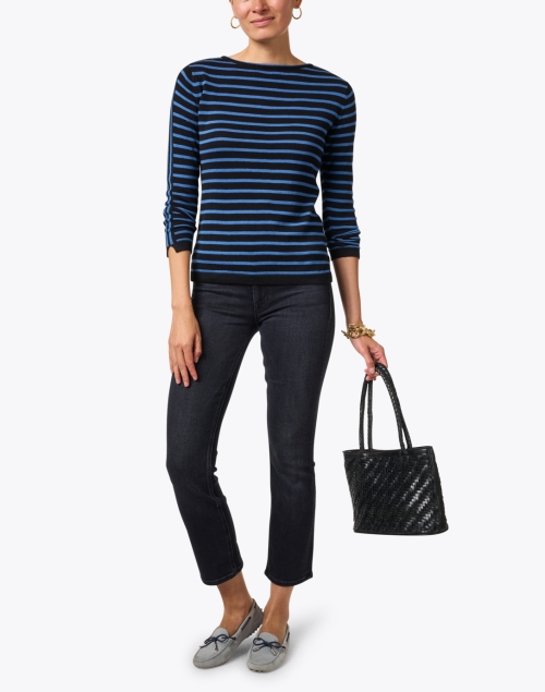Black and Blue Striped Pima Cotton Boatneck Sweater