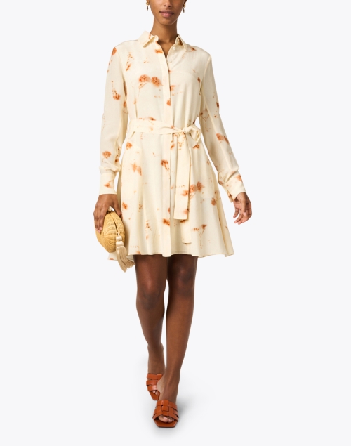 Cream and Orange Print Silk Dress