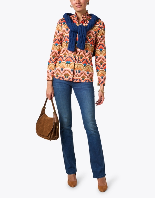 Orange Multi Geo Print Cotton Shirt