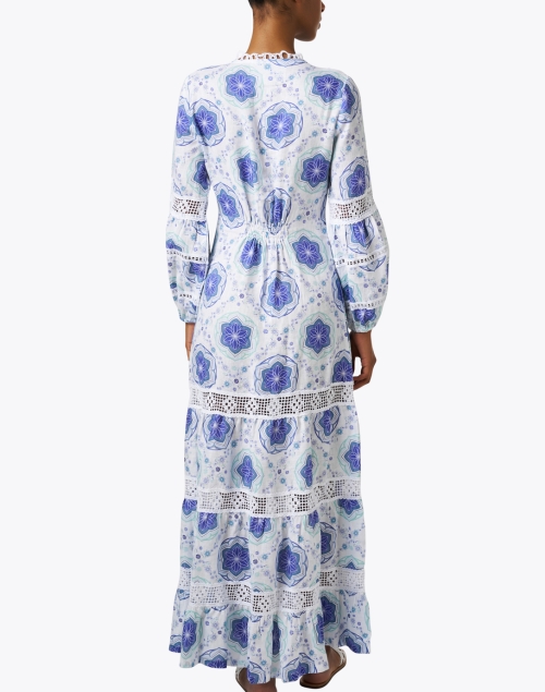 Back image - Temptation Positano - Bacco Blue Printed Linen Dress